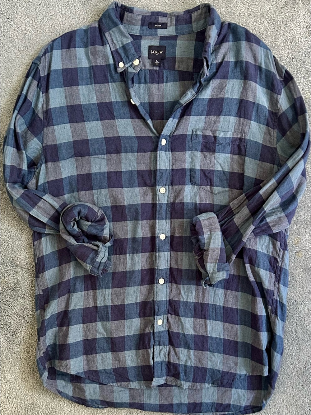J. Crew Slim Linen Button-Down Shirt - Large - Blue
